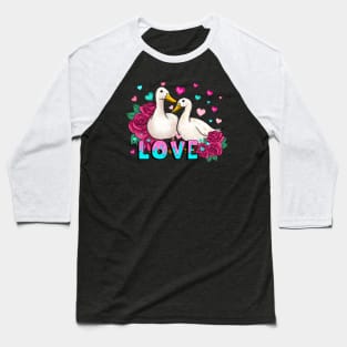 Duck Couple Love Flower Valentine Day Baseball T-Shirt